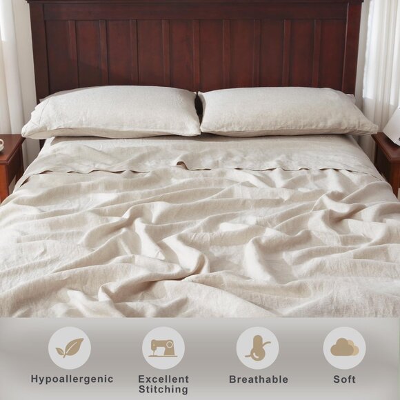 Pure Linen Pillowcases French Natural Linen Flax Bedding 20x30 inches - Picture 3 of 6